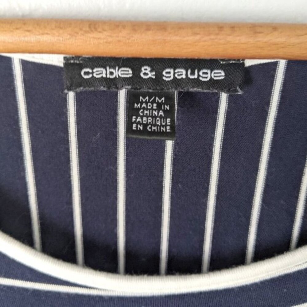 Cable Gauge Striped Asymmetrical Tunic Stretch Sleeveless Blouse Navy White - Picture 6 of 7